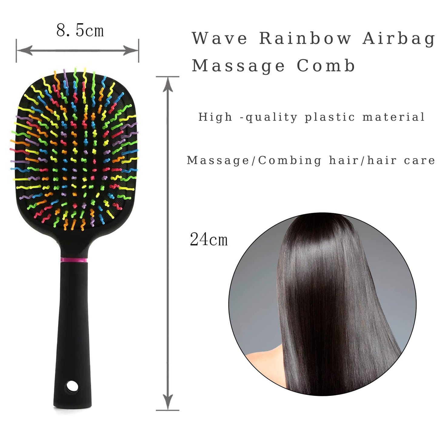 AISHIKEKE  EudoUS 1000RB Rainbow Paddle Mane and Tail Brush Detangler Plastic Forky Comb for Horses